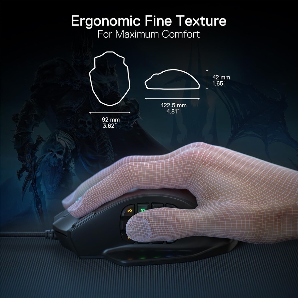 M908 Impact RGB LED MMO Gaming Mouse with 12 Side Buttons, Optical