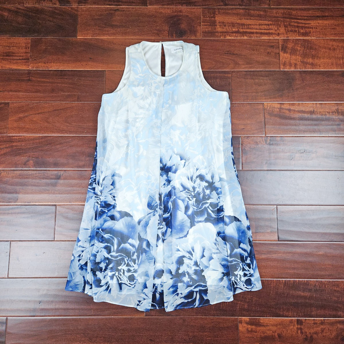 Calvin Klein Women's Printed Inverted Pleat Blue Floral A-Line Dress Size 6  | eBay