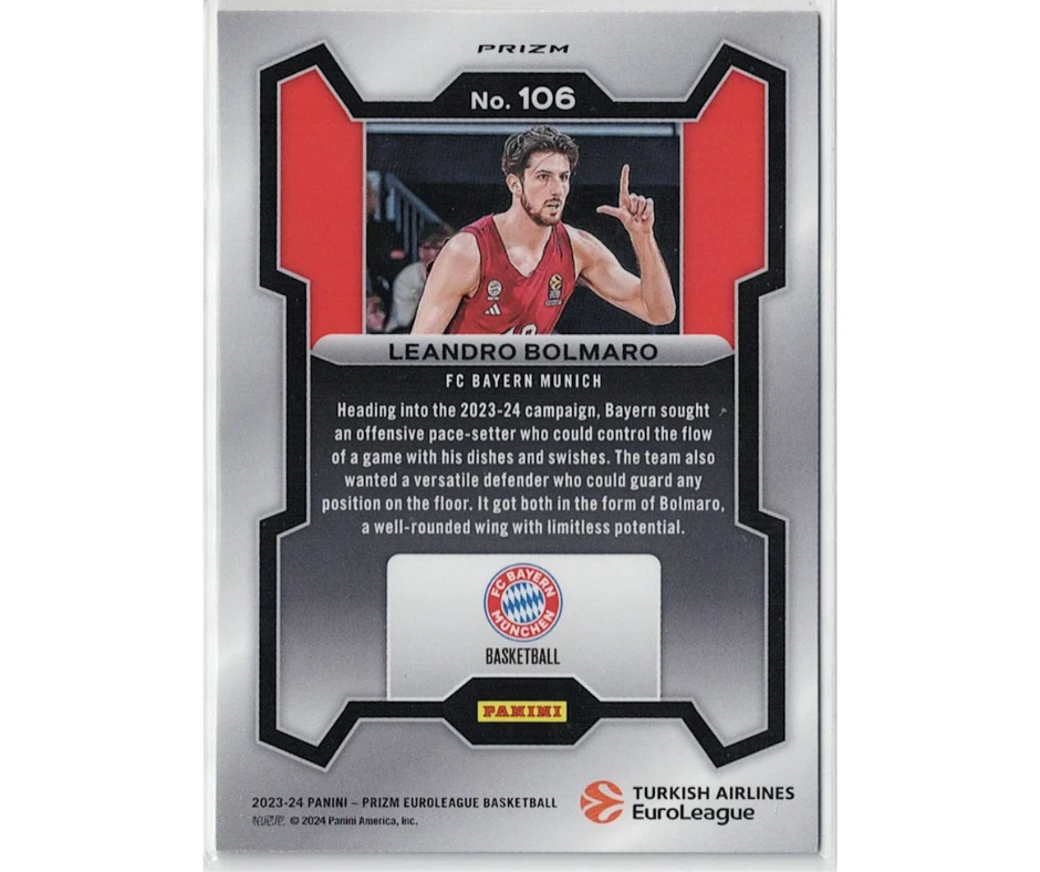 2023-24 Panini Prizm Euroleague Cracked Ice #106 Leando Bolmaro Bayern Munich - Image 2 of 2