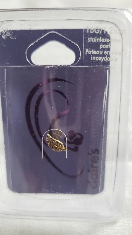 Jeweled Leaf Cartilage Earring Gold Tone - Image 2 of 3