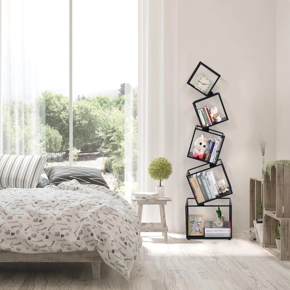 Display Shelf 5 Tier Bookshelf Storage Shelves Stand Rack Modern Corner Bookcase - image 2 of 4