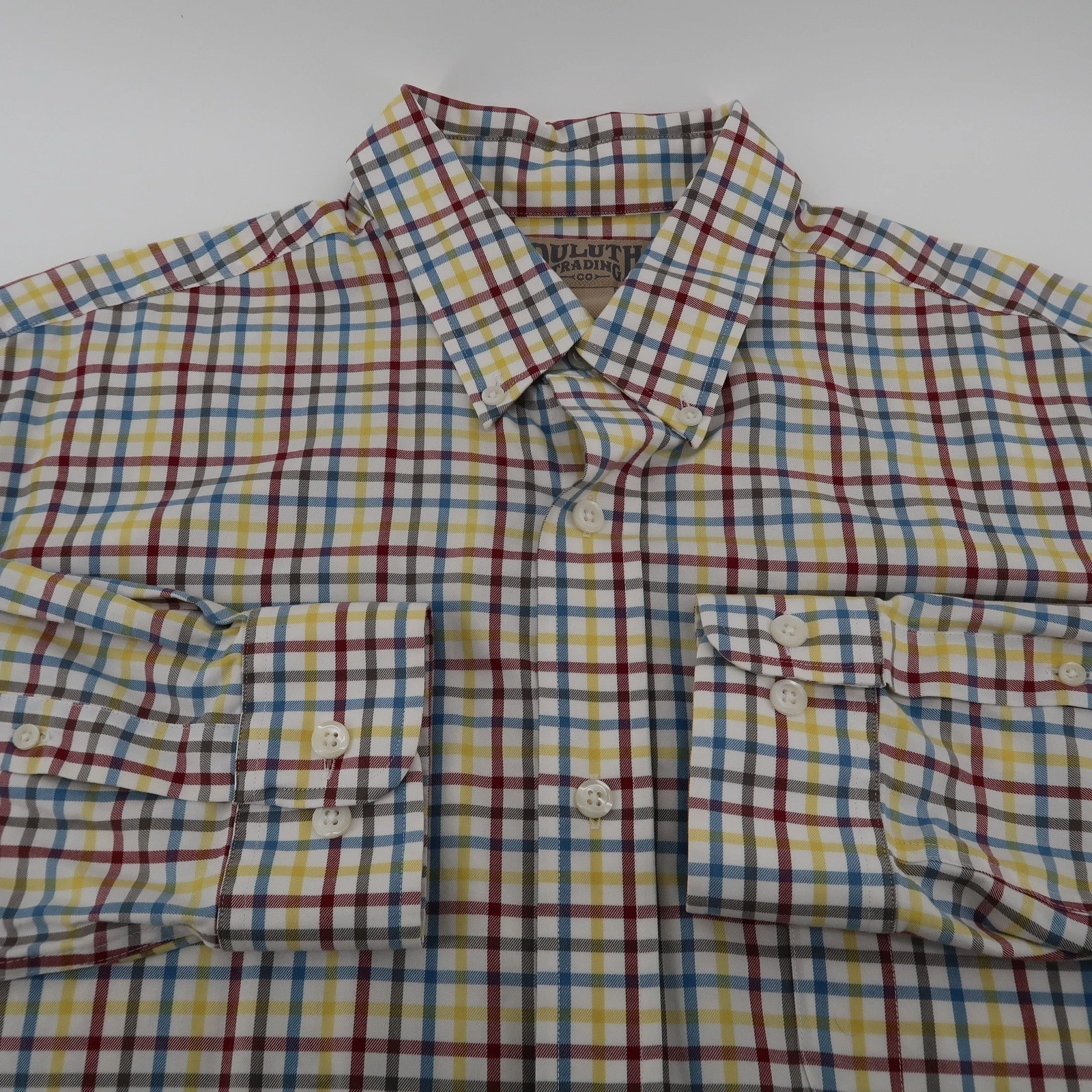 Duluth Trading Co Mens Large Cotton Tattersall Check Button Down Shirt 92105