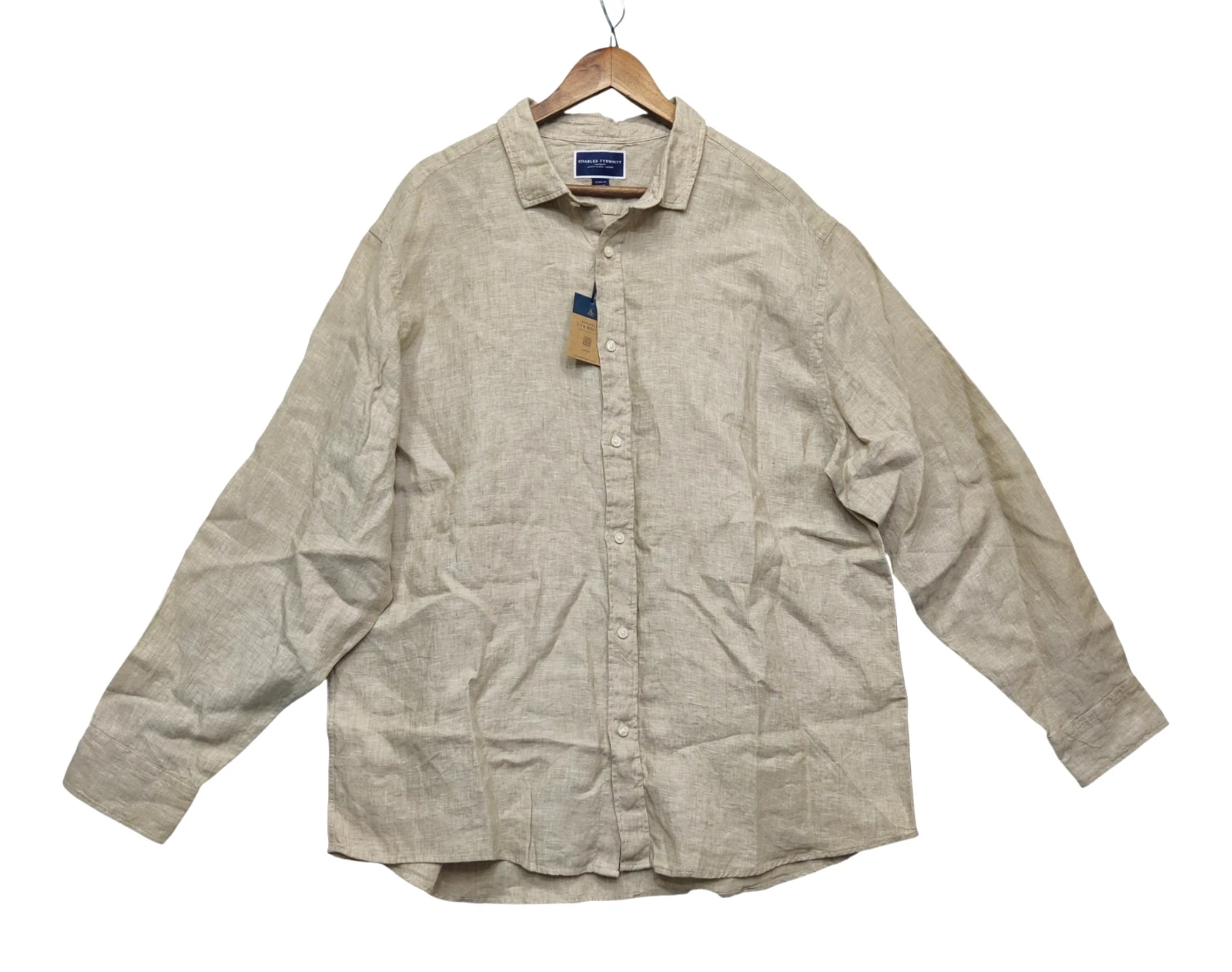 Charles Tyrwhitt Linen Shirt Men's 2XL Beige Beach Resort Breathable Classic Fit