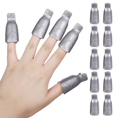 1pk Bow Ribbon Style Silver Acrylic Nail Soak Off Finger Cap Clips Wrap Tool