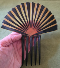 Vintage 1920s Art Deco Celluloid Hair Comb Brown and Amber Fan