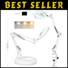 10X Magnifying Glass with Light and Stand, 3-Color LED Lamp