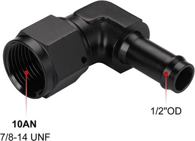 10AN Female to 1/2 Barb 90 Degree Hose Fitting Adapter Swivel Aluminum Black