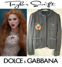D&G Taylor Dolce & Gabbana Black Sequin Heart Tweed Jacket 44 46 8 10 Coat M L