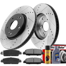 Front Black Coat Drilled & Slotted Brake Rotors + Brake Pads For 2013 -17 Accord