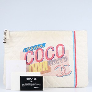 Chanel White Fabric CUBA Clutch with Guarantee