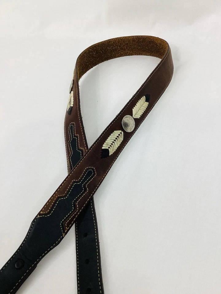 "Cinturón Vintage Silver Creek Cuero Negro Marrón Cabeza de Búfalo Níquel TALLA 36""" Foto 4 de 4