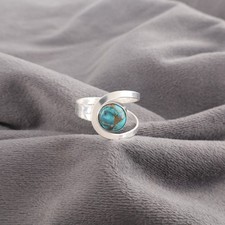 Round Blue Copper Turquoise 925 Sterling Silver Engagement Dainty Band Wife Ring