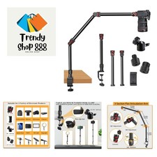 Overhead Camera Mount Desk Stand: 3-Section Adjustable Arm with 360 Ball Head