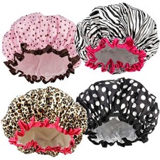 4 Pcs Shower Cap for Women Double Waterproof 4 Count Pack of 1 , Multicolor