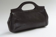 Vintage, EAST WEST LOOK CHOCOLATE BROWN LEATHER TOP HANDLE BAG / GRAB CLUTCH BAG