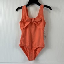 NWT 1 pc Swimsuit Girls XS 4-5 Coral Lined Ribbed Bow Front UPF 50 Wonder Nation