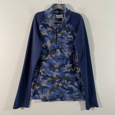Columbia Boy's Blue Camo Quarter Zip Fleece Sweater Size M