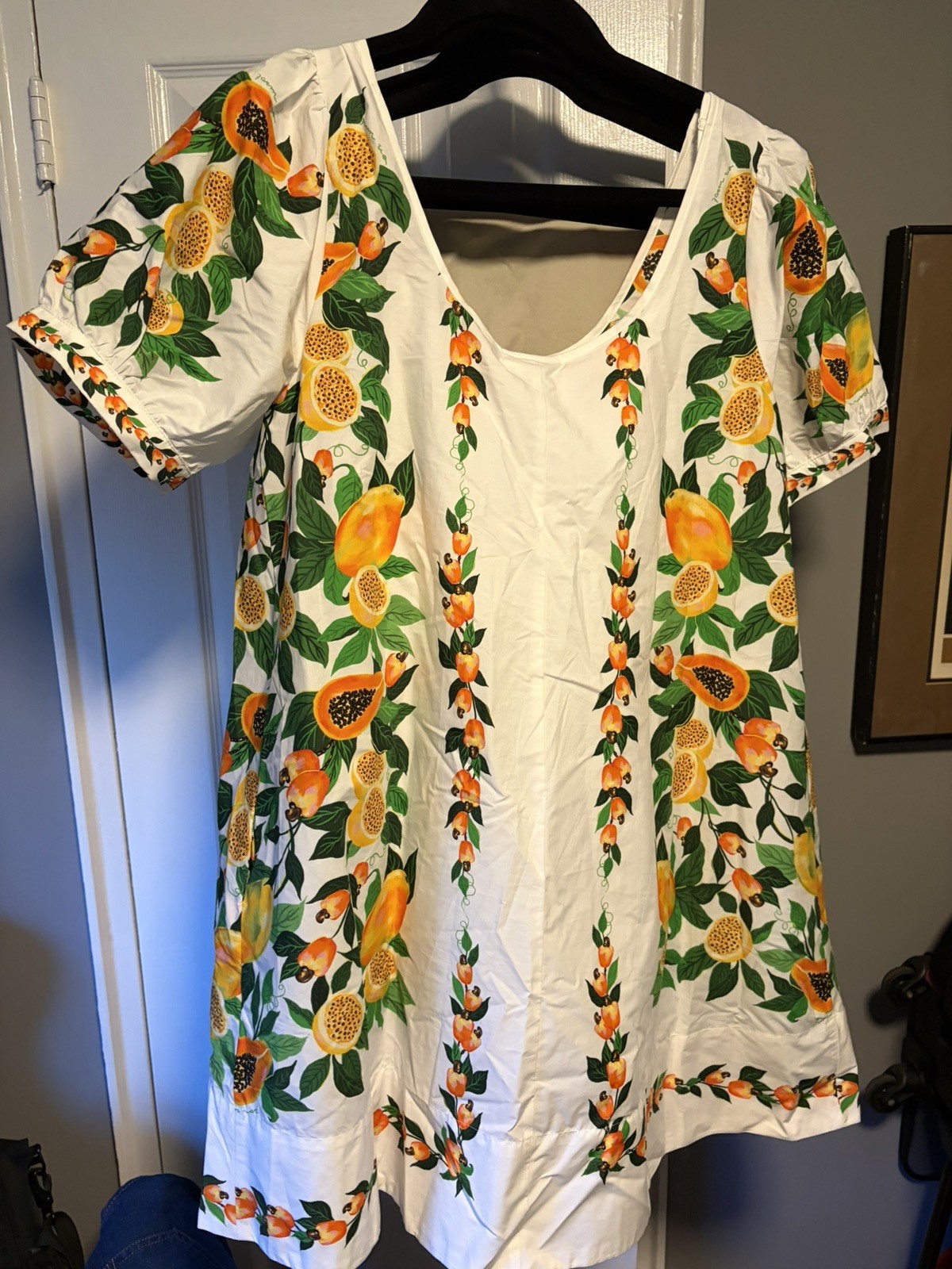 FARM Rio Papaya Salad Scarf Mini Dress Off-White Size M Organic Cotton NEW Tags