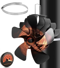 Heat Powered Wood Stove Fan, 5 Blades Pipe Fireplace Silent Small, Black 