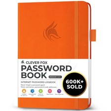 Clever Fox Password Book with alphabetical Medium 5.3 x 7.7 Inch , Orange