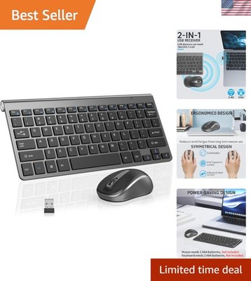 Portable Wireless Keyboard and Silent Mouse with 12 Hotkeys - Sleek Grey Design