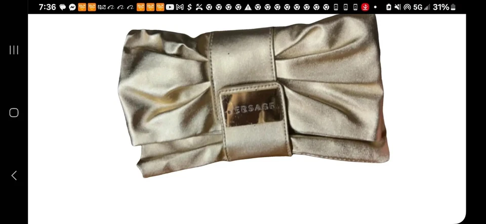 VERSACE Parfums Clutch Handbag Gold Faux Leather Wedding Formal Evening Purse - Image 4 of 4