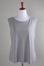 EILEEN FISHER 168 Solid Gray Draped Back 100 Silk Stretch Tank Top Size Large