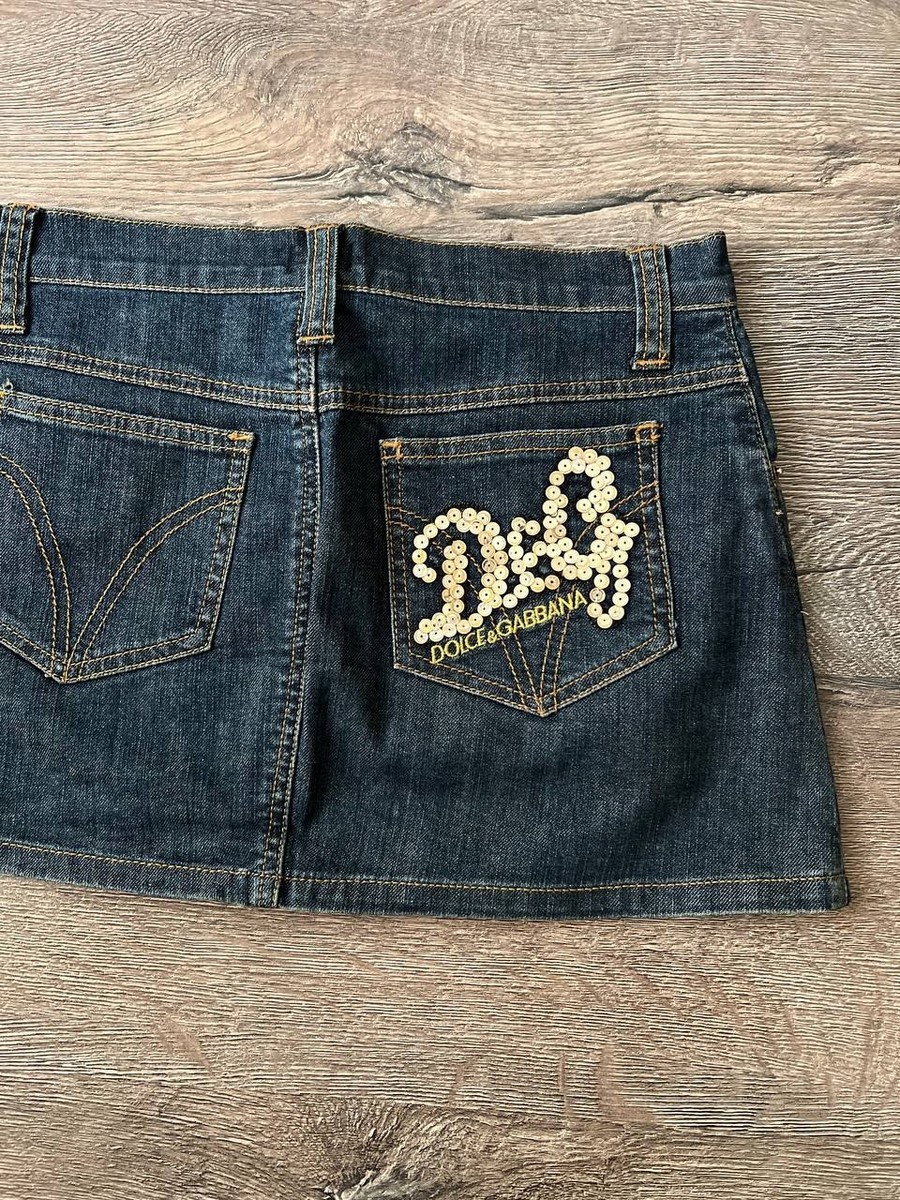 Vintage Dolce Gabbana 2000s D&G sequin large logo denim mini skirt