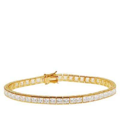 Absolute Sterling Silver Goldclad Simulated Diamond Princess Cut Line Bracelet,