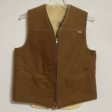 Carhartt VTG Vest Brown Duck Canvas 6SV MED Sherpa Lined Workwear USA Men s Sz M