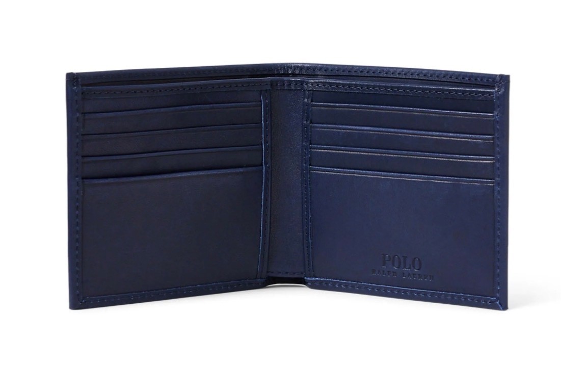 POLO RALPH LAUREN ウォレット　ネイビー NEW Polo Ralph Lauren EMBROIDERED LOGO Leather Double Billfold