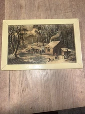 19TH CENTURY ANTIQUE CURRIER AND IVES LITHOGRAPH 1870 “A Home In The Wilderness”
