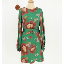 Farm Rio Marenka Mini Dress Floral Belted Size Small Puff Sleeves Dainty Boho