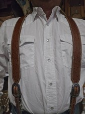 western cowboy ostrich leather suspenders hand made in the USA