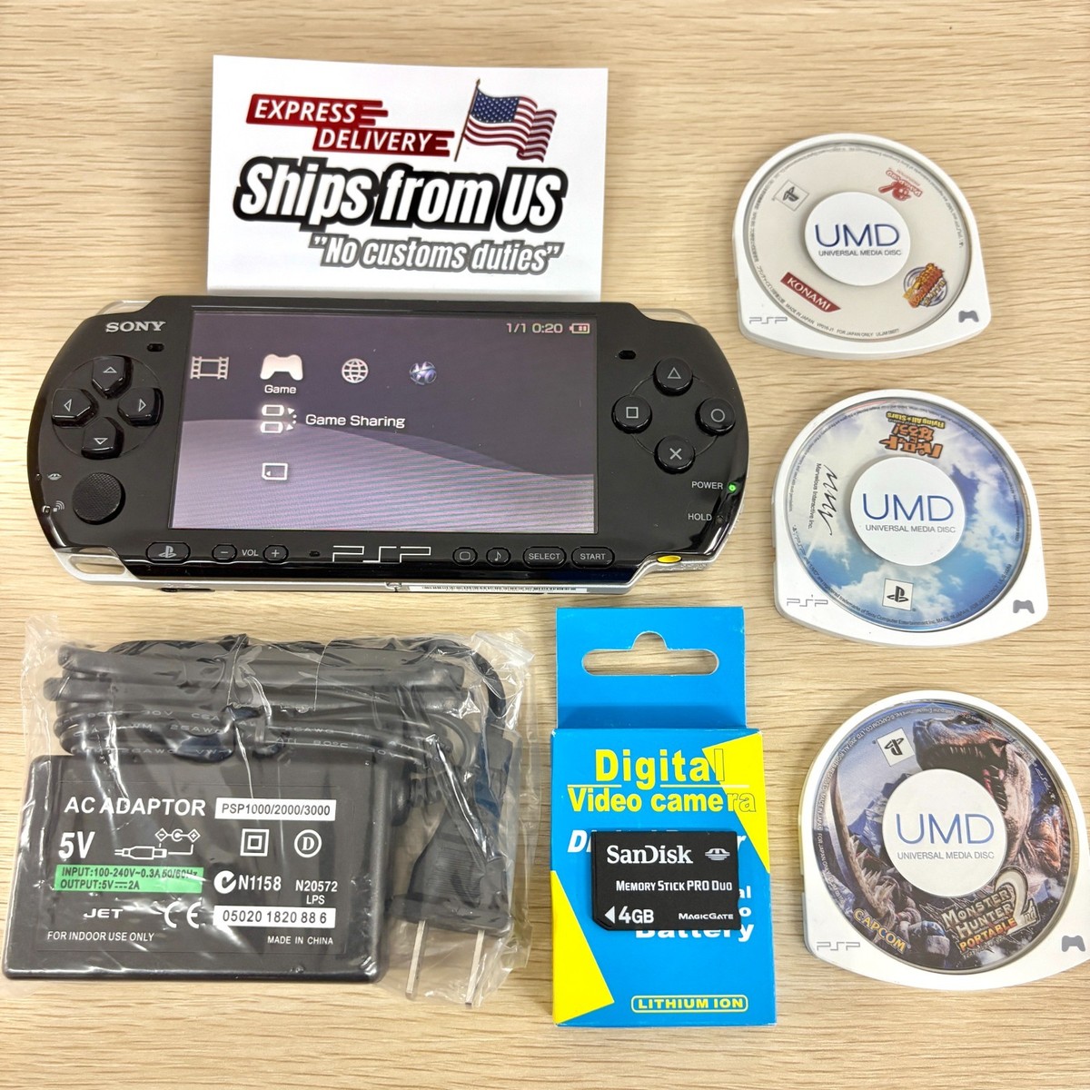 Sony PSP-3000 Console Select /Charger+newbattery+random3games+4G