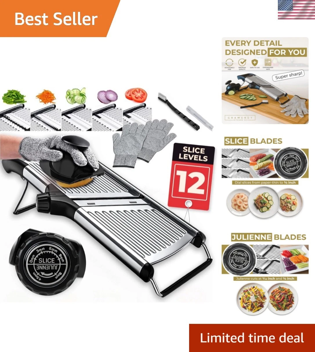 Gramercy Adjustable Mandoline Food Slicer, Mandoline Slicer for Kitchen, Mand...