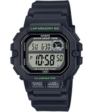 Casio LED Illuminator Lap Memory Black Resin Men's Sports Watch WS-1400H-1AVCF
