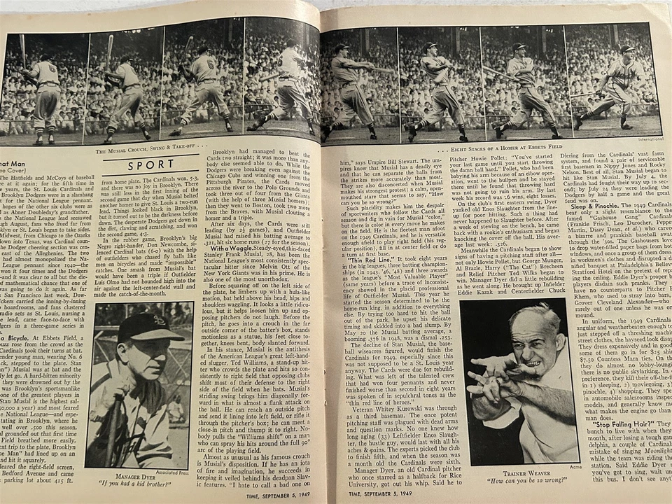 Revista Time 1949 St Louis Cardinals Stan Musial 5/09/49 original The Man Foto 2 de 4