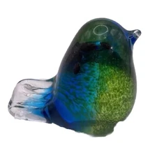  BlueBird of Happiness handblown blue/green modern art glass unsigned QFkris
