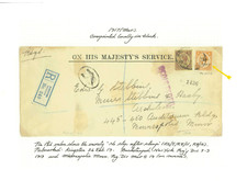 JAMAICA-COVER-1917-OHMS franked with 1 1/2d showing stamp variety to New York