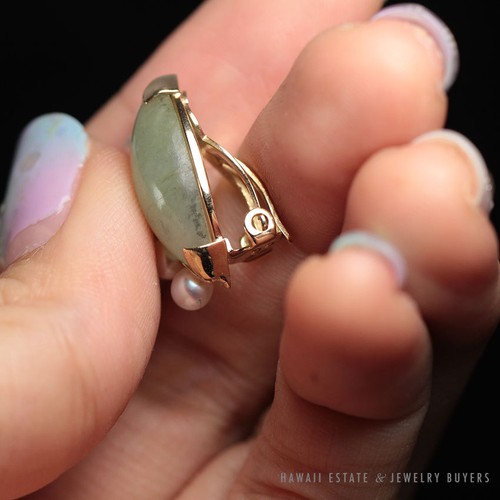 MING'S HAWAII JADE PEARL EARRING RING SET 14K YELLOW GOLD MINGS JEWELRY