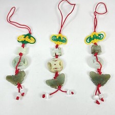 3PC Hand Carved Natural Jade Butterfly Pendant Knotted Cellphone Car Charm Strap