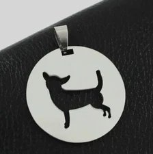 Chihuahua Round Stainless Steel Pendant Charm Tag Ball Chain Necklace Silhouette