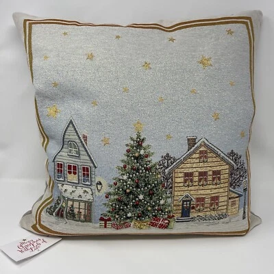Caldeira Decorative Christmas Holiday Pillow, Town Scene 18x18" - Image 1 of 4