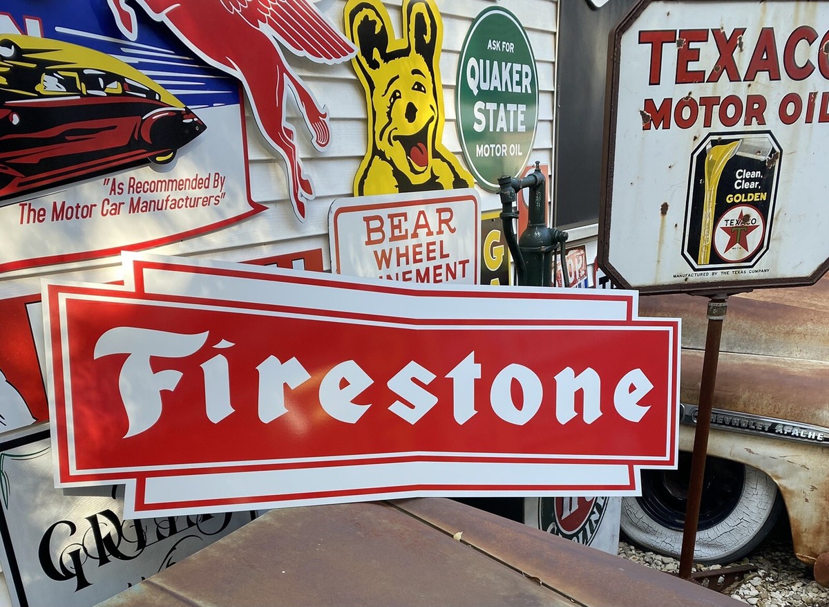 Antique Vintage Old Style Firestone Tires Service Station Sign