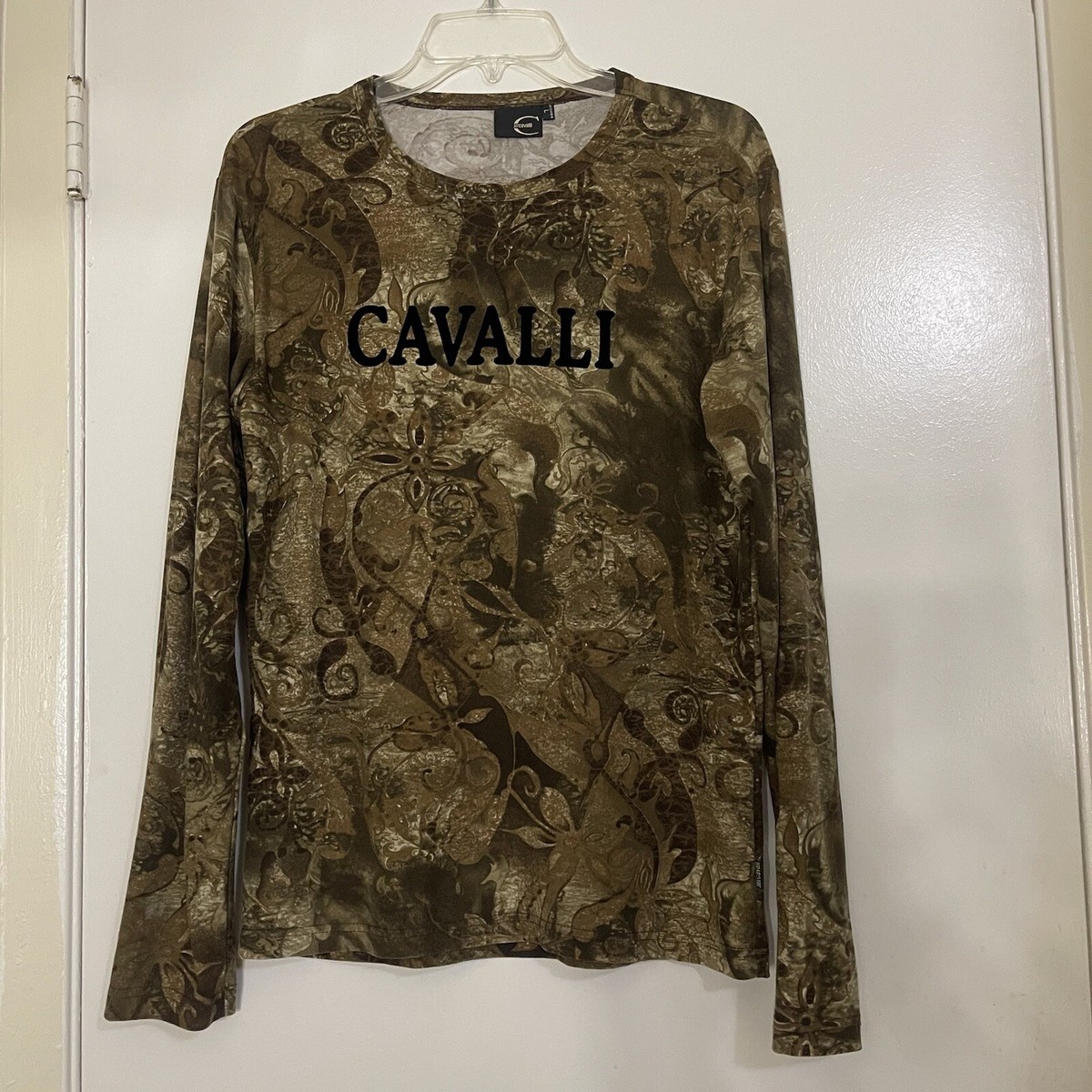 JUST CAVALLI logo long sleeve brown western long sleeve knit size 