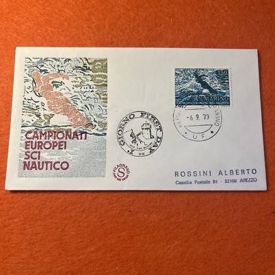 BEUTEL MIT BRIEFMARKE ERSTER TAG FDC SAN MARINO EUROPAMEISTERSCHAFTEN NAUTISCHSKI