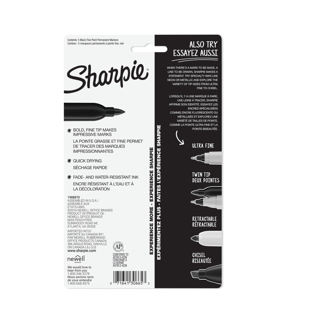 Sharpie Permanent Markers, Ultra Fine Point, Black, 5 Count - Free Shipping