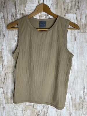 Olivia Rae New York Beige Ribbed Sleeveless T-Shirt Top Women's Size L