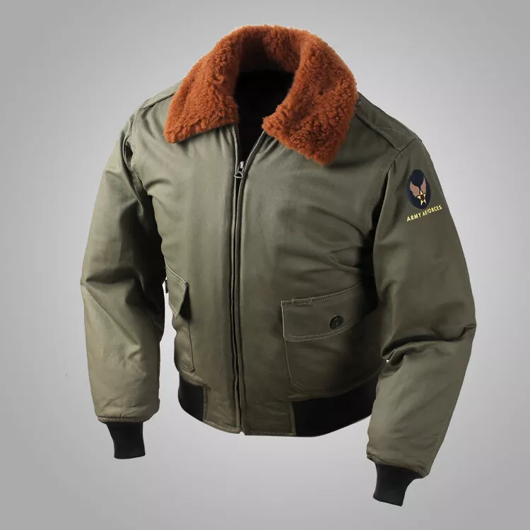 War II US Army Air Force Mens Bomber jacket B10 Flight Pilot Winter Fleece Coat
